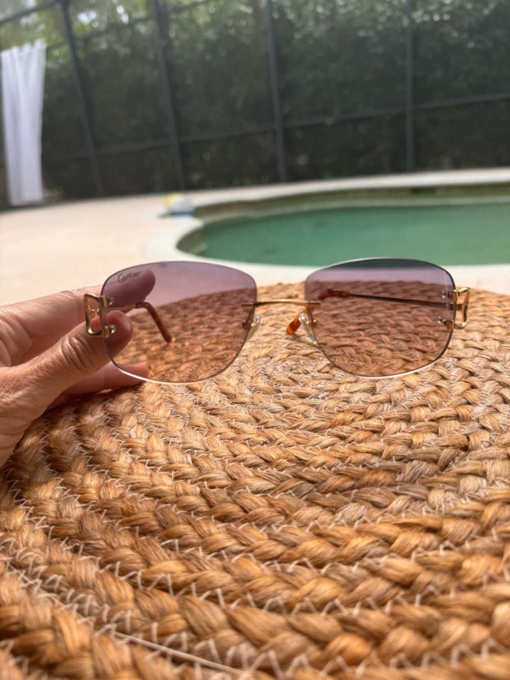 Cartier Rimless Sunglasses with Pink Gradient Lenses and Gold Temples